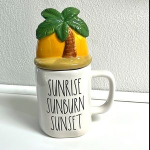 Rae Dunn SUNRISE SUNBURN SUNSET covered / Lidded Mug